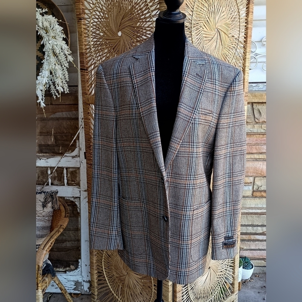 Vintage Jos A Bank Reserve Men's Wool And Cashmere Made In Italy Plaid Blazer